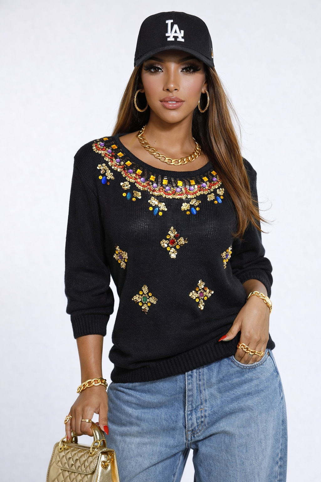 Vintage 90s Gold Sequin Sweater | SMALL-MEDIUM