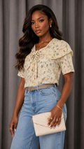 Vintage 90s Beige Ruffle Button Front Blouse Size Small | Romantic Cottagecore Secretary Top | SMALL