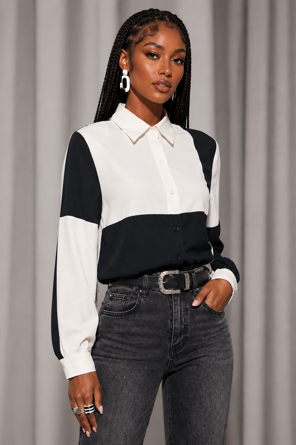 90s black and white blouse