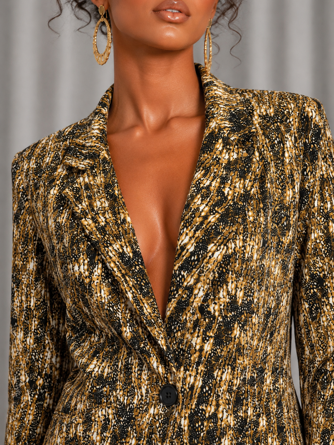 90s Brown Abstract Print Blazer | LARGE