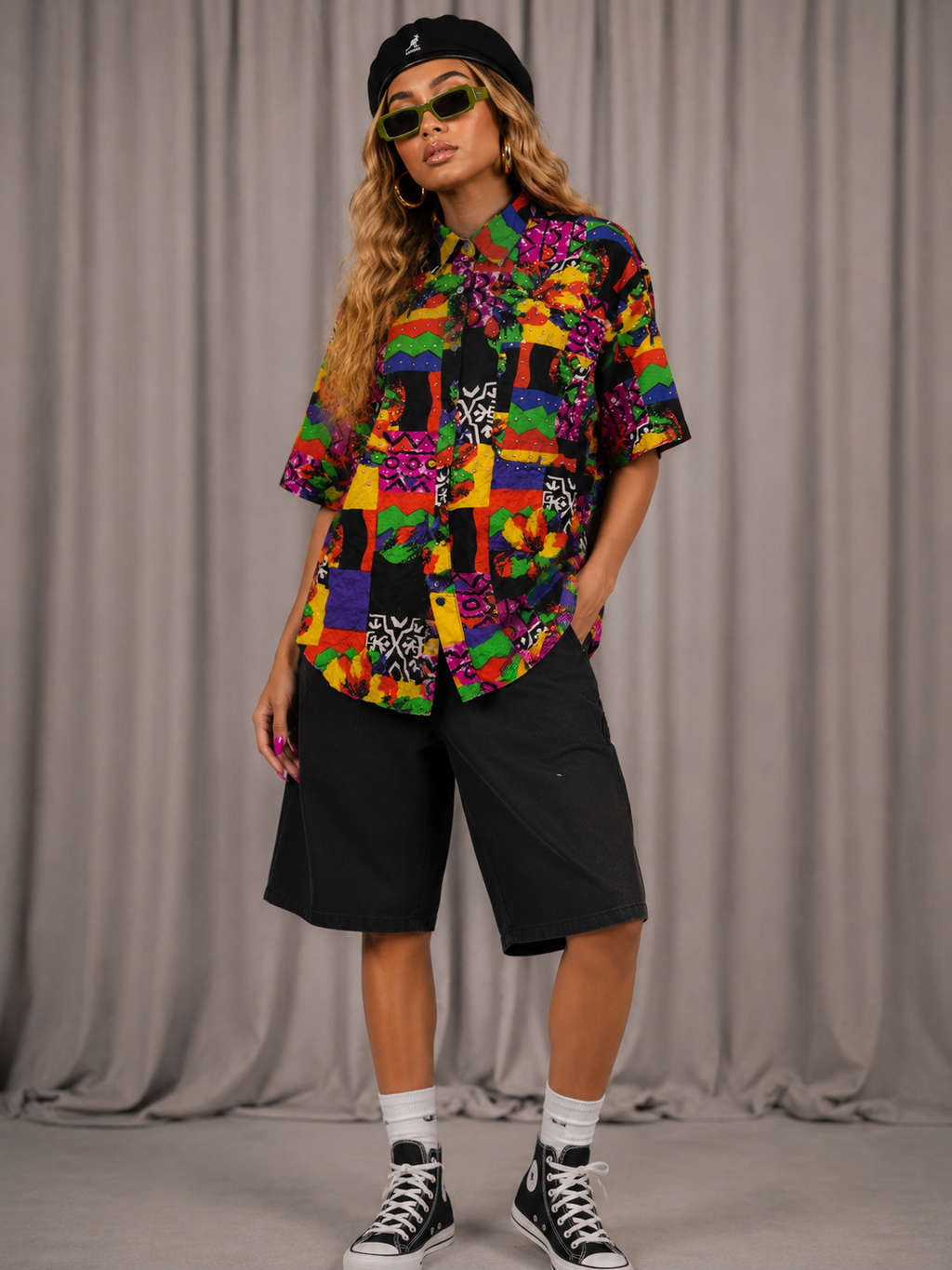 Vintage 90s Floral Sequin Shirt | Large