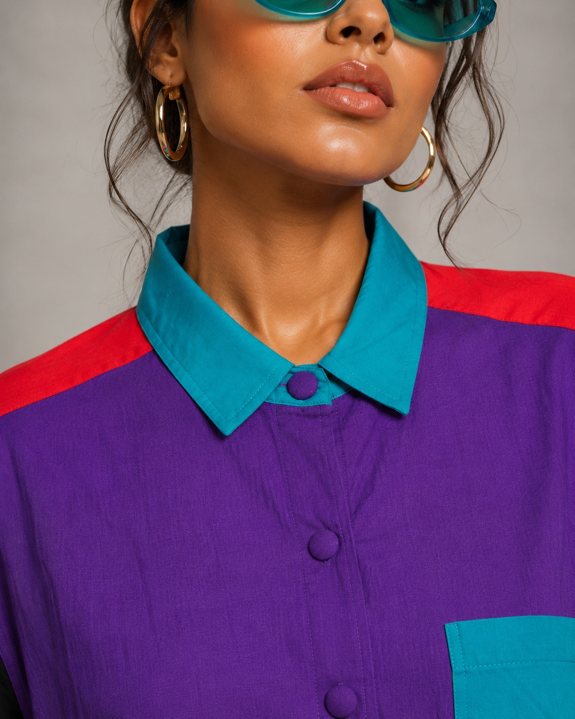 Vintage 90s Purple Colorblock Shirt Dress | 1X
