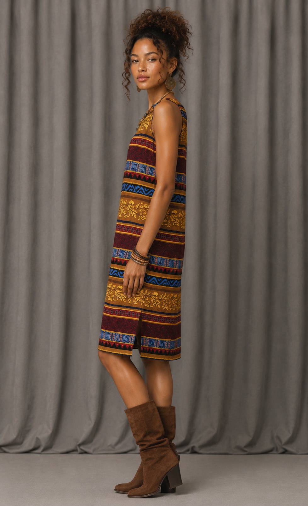 Vintage 90s Earth Tone Shift Dress | M/L