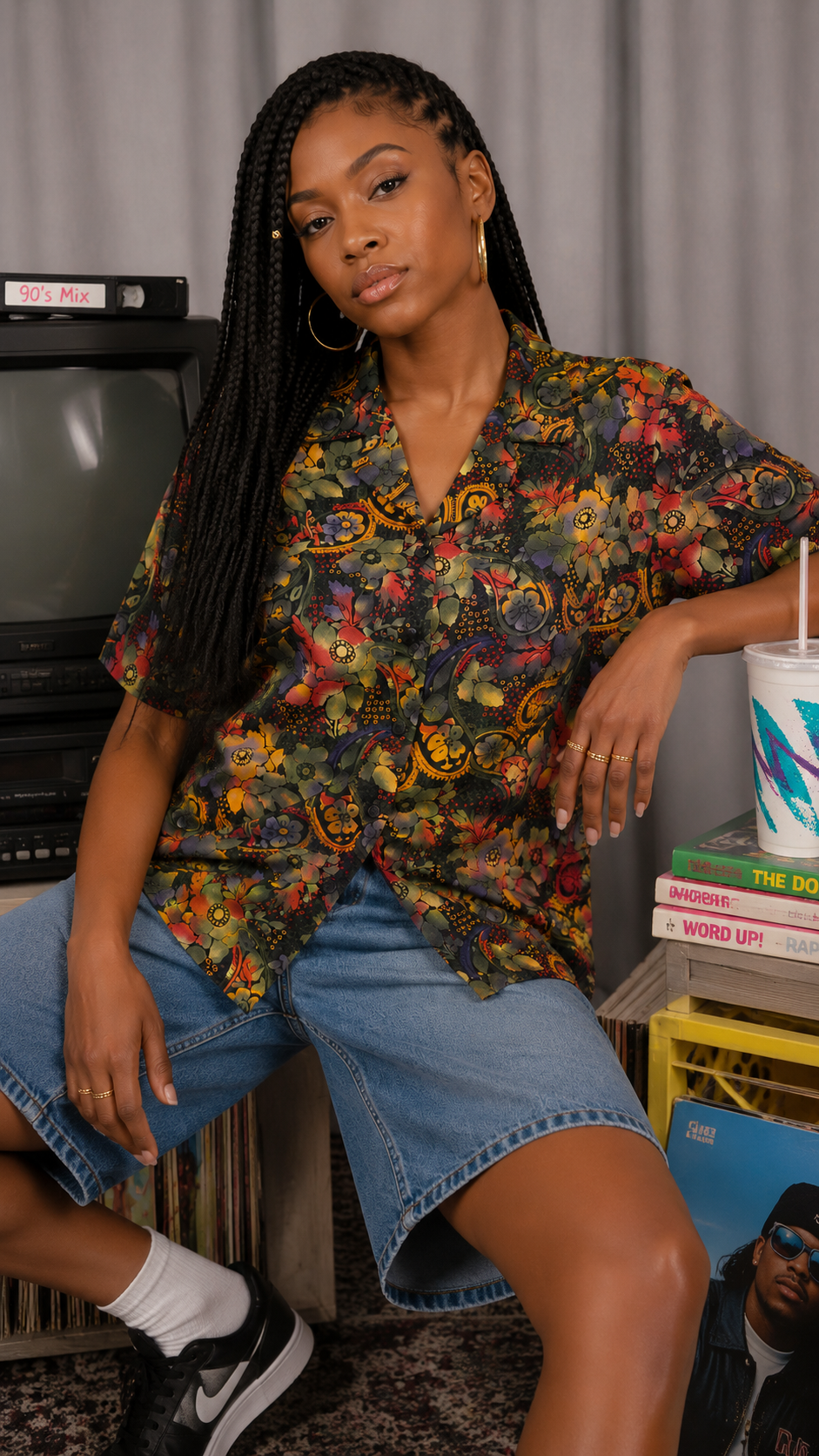 Vintage 90s Earth Tone Floral Blouse (M/L)