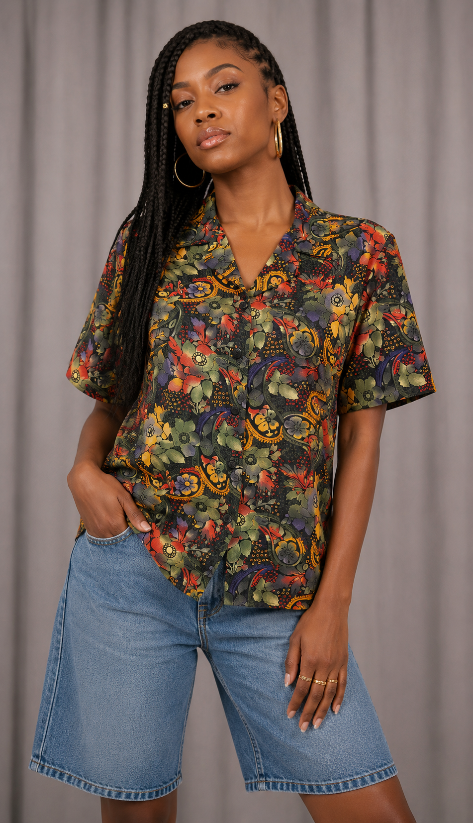 Vintage 90s Earth Tone Floral Blouse (M/L)