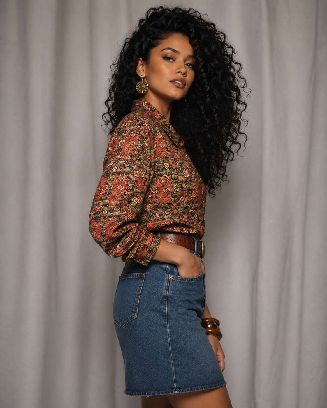 90s Multicolor Floral Print Blouse | SMALL