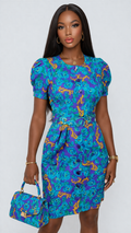 Vintage 90s Turquoise Blue Baroque Satin Dress – SMALL