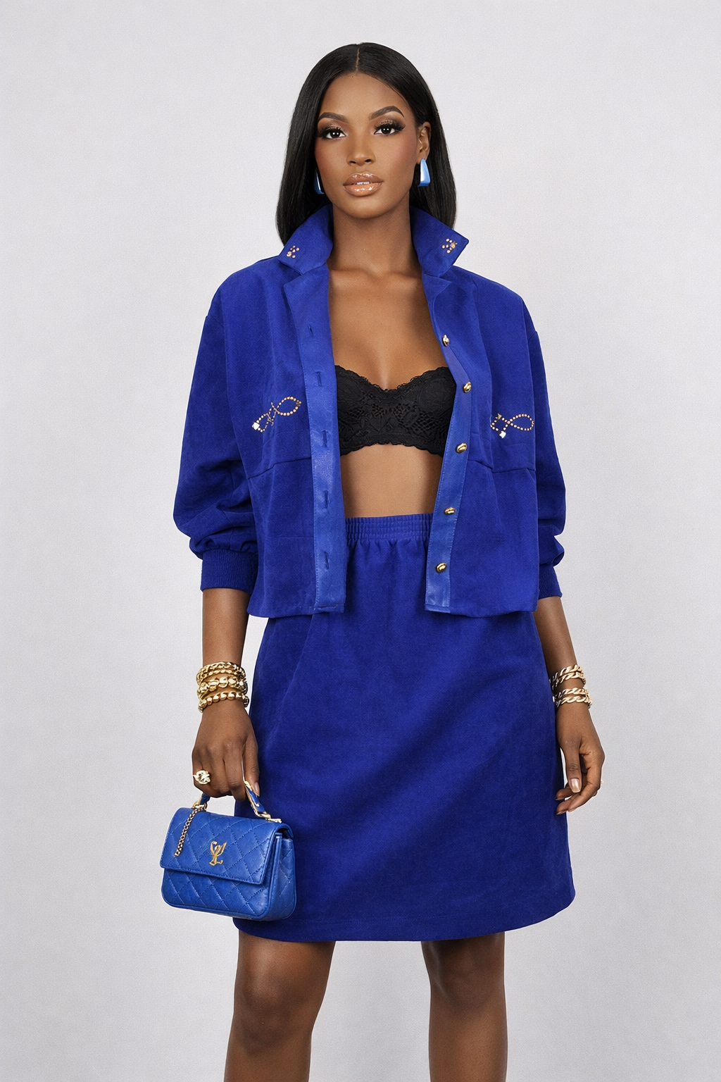 Vintage 90s Royal Blue Skirt Suit Set | MEDIUM