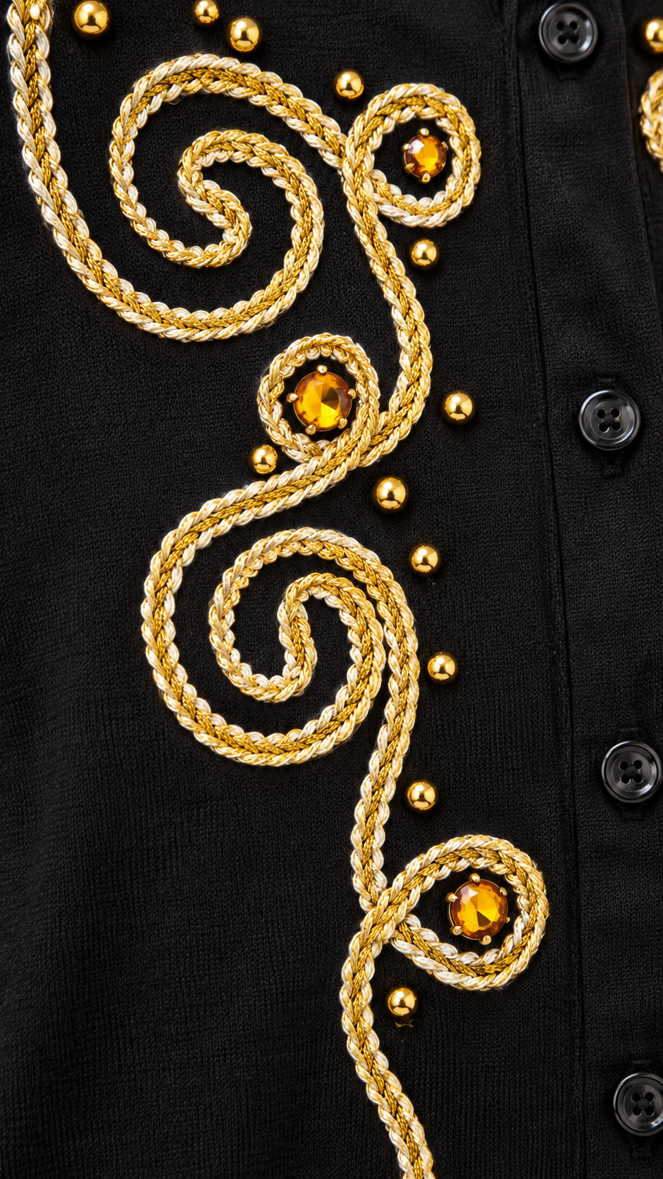 90s Black Gold Embroidered Jumpsuit - SMALL