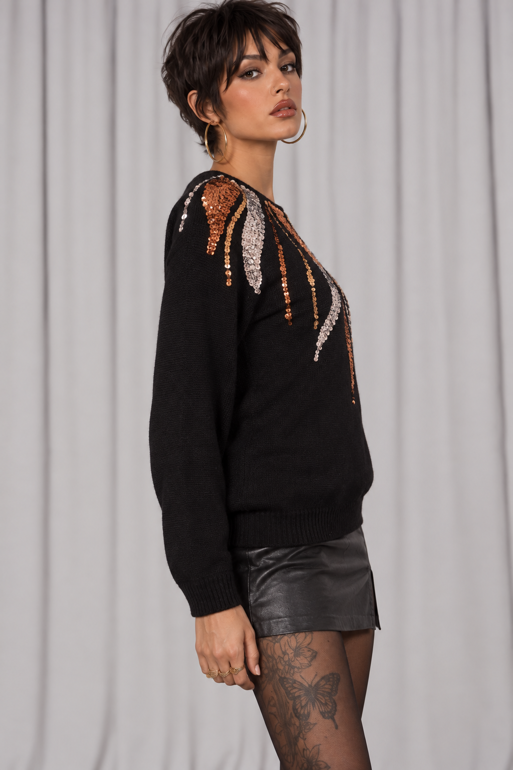 90s Metallic Sequin Pullover Sweater – MEDIUM