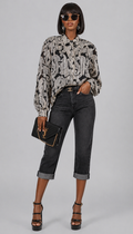 90s Black & White Paisley Blouse | Dressy Stripe Detail Top | Plus Size 2XL