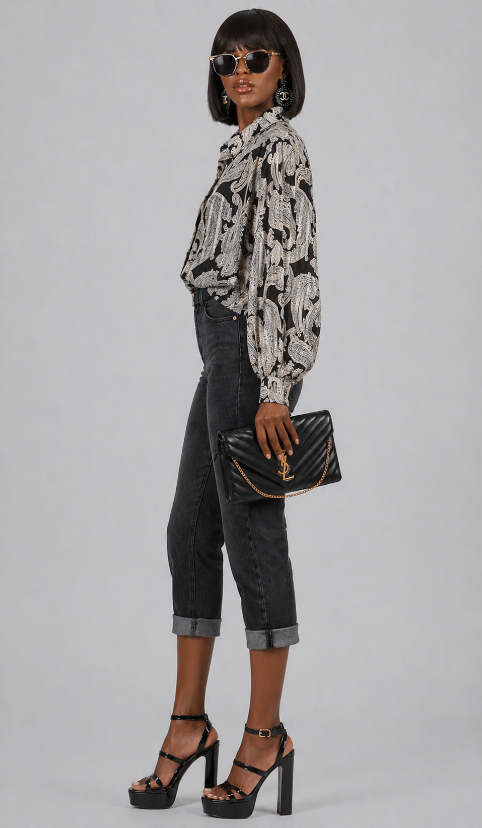 90s Black & White Paisley Blouse | Dressy Stripe Detail Top | Plus Size 2XL