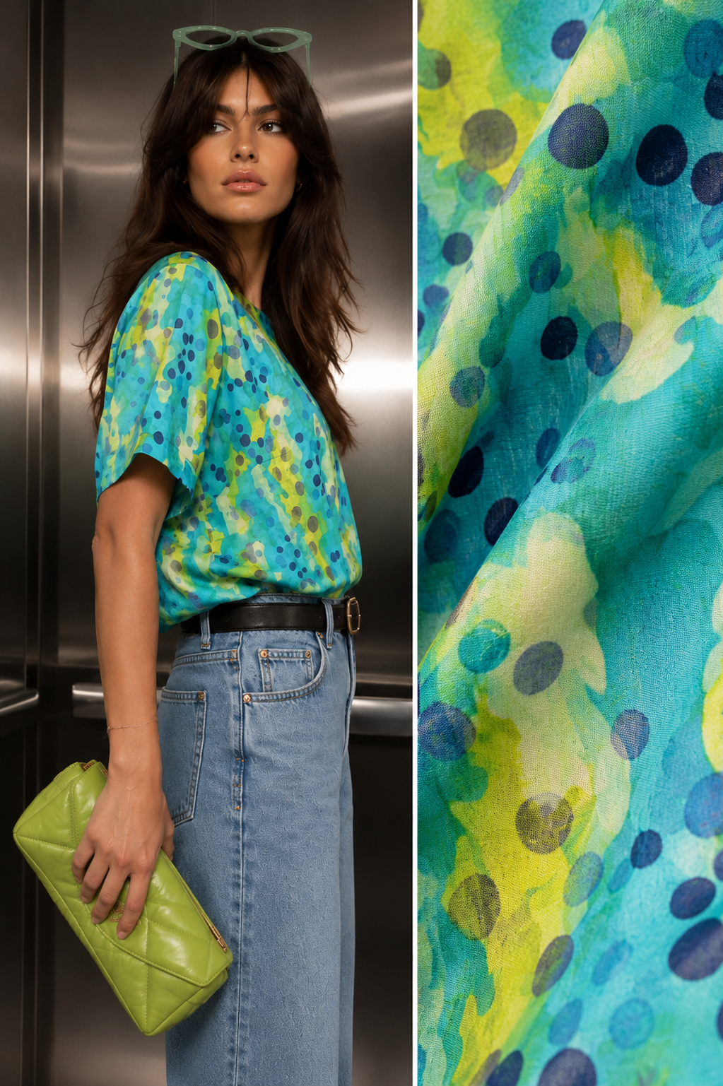 90s Abstract Polka Dot Turquoise Retro Top | LARGE