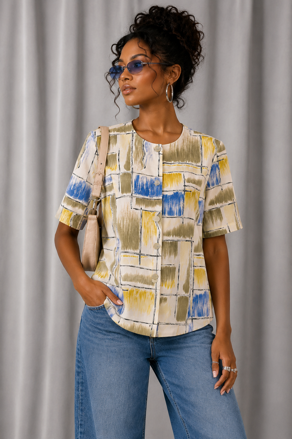 Vintage 90s Abstract Print Blouse - LARGE