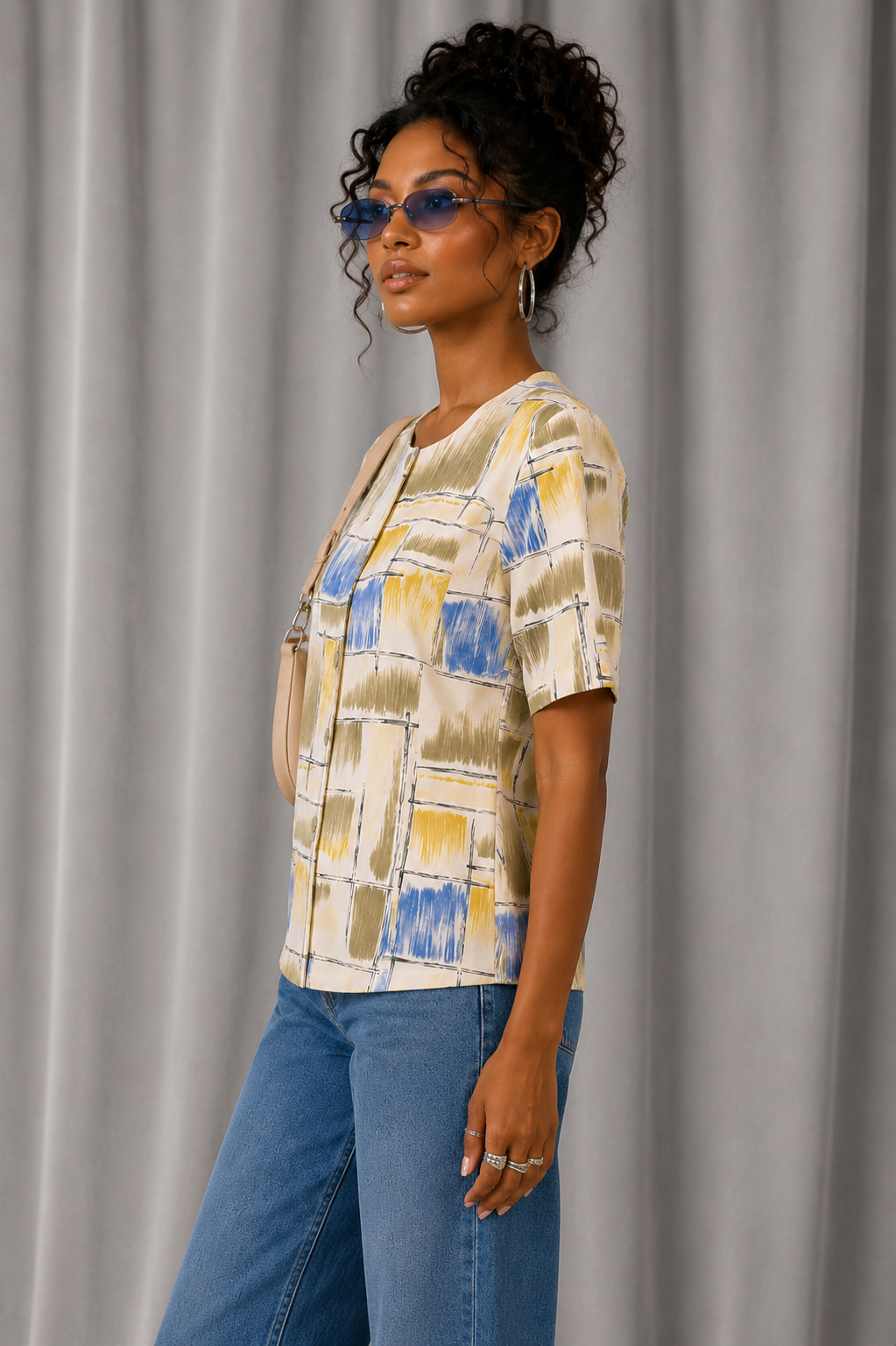 Vintage 90s Abstract Print Blouse - LARGE