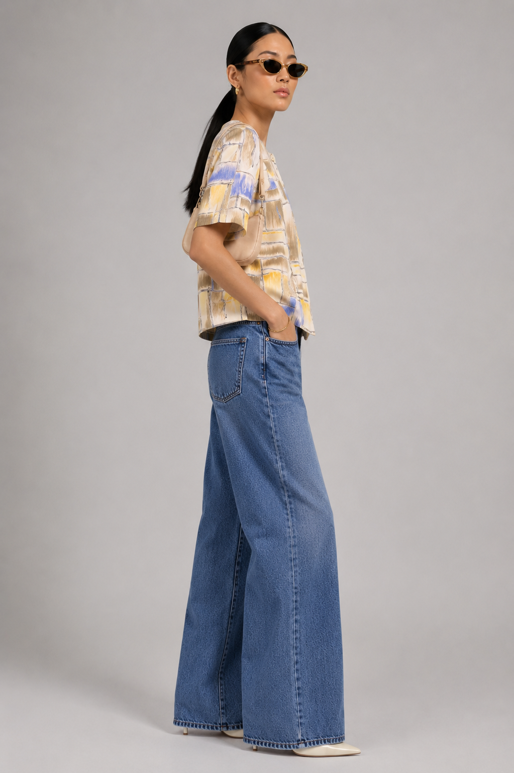1990s Abstract Print Button Up Earth Tone Top | LARGE