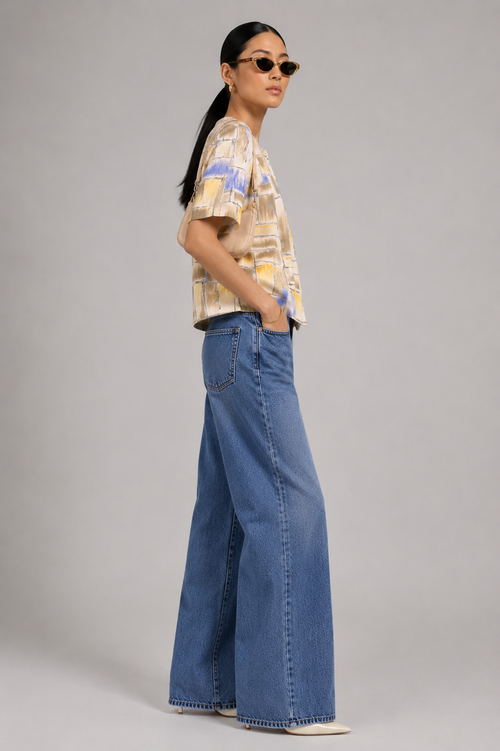 1990s Abstract Print Button Up Earth Tone Top | LARGE