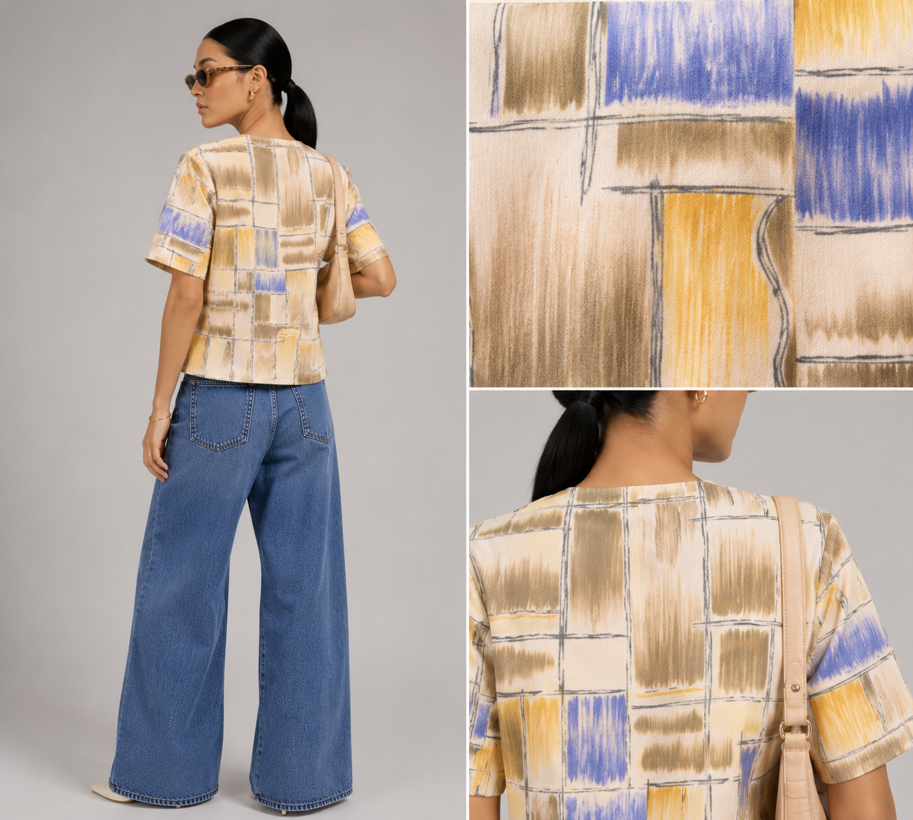 1990s Abstract Print Button Up Earth Tone Top | LARGE