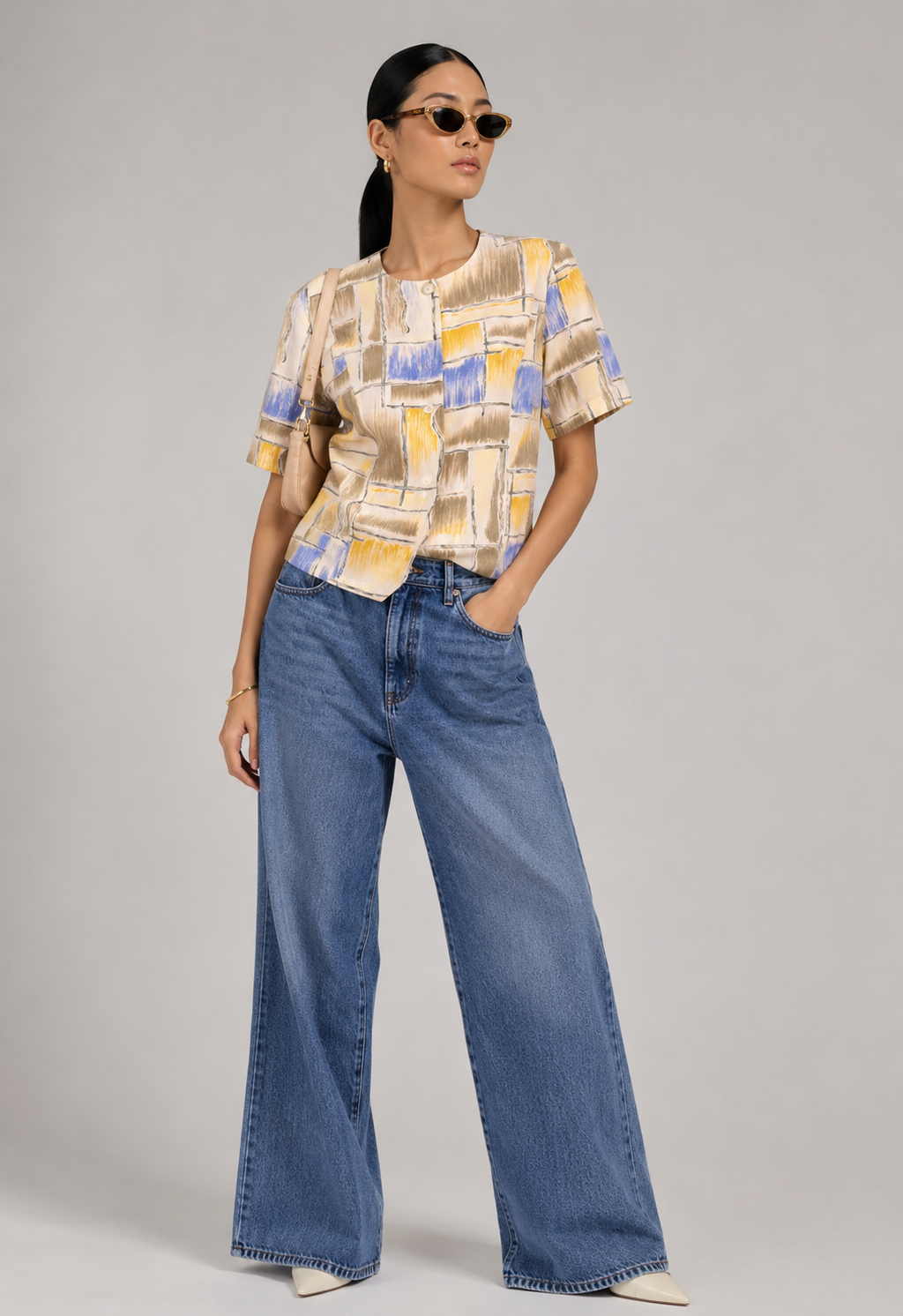 1990s Abstract Print Button Up Earth Tone Top | LARGE