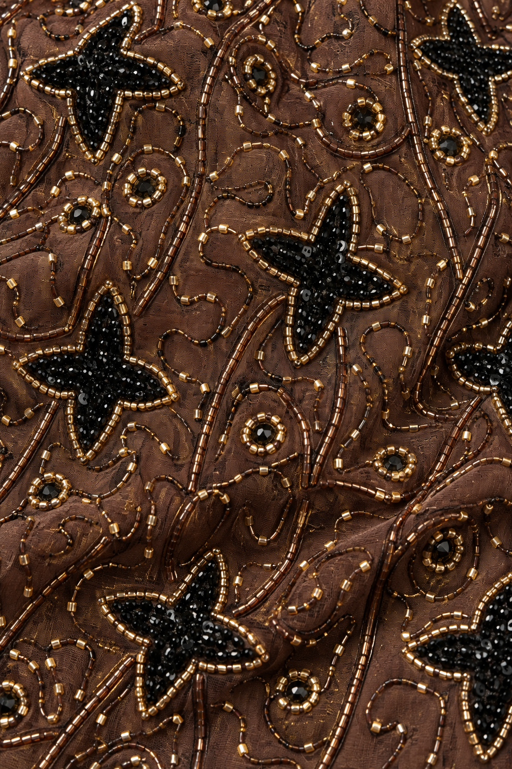 80s Chocolate Brown Beaded Silk Blouse – Large