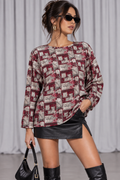 90s Burgundy Geometric Print Blouse – Large