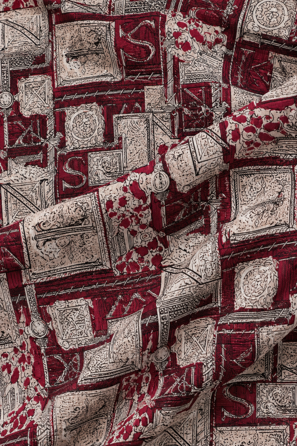 90s Burgundy Geometric Print Blouse – Large