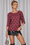 80s Vintage Burgundy Beaded Silk Blouse - LARGE