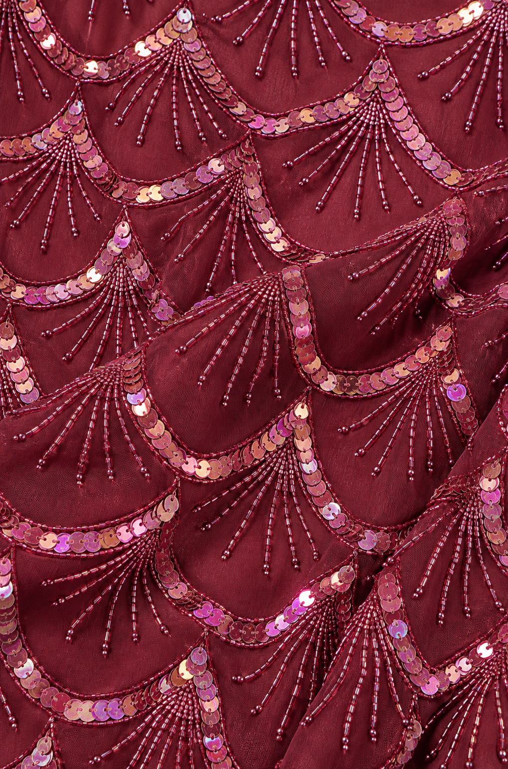 80s Vintage Burgundy Beaded Silk Blouse - LARGE