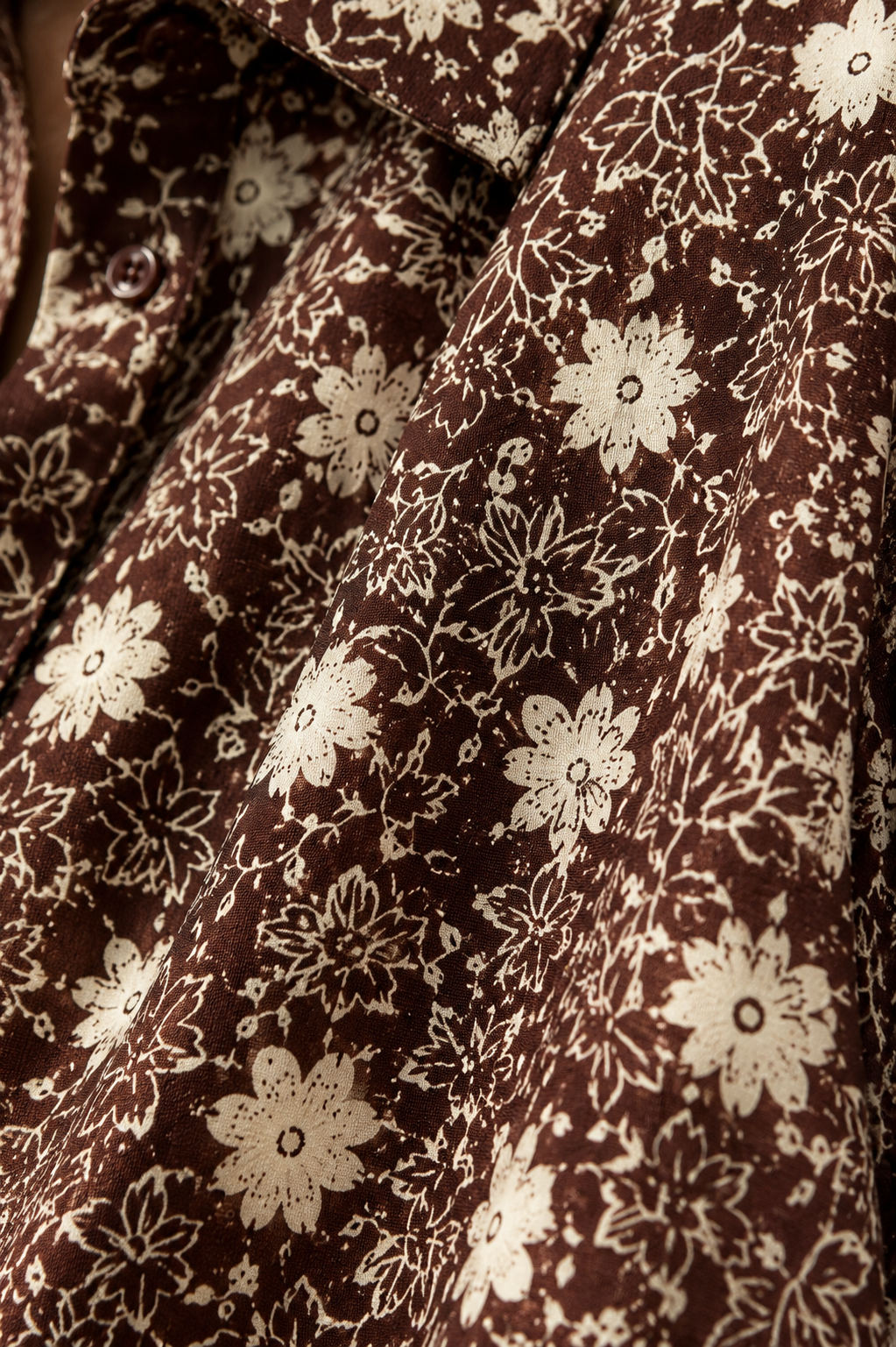 90s Brown Floral Tie Neck Blouse | MEDIUM