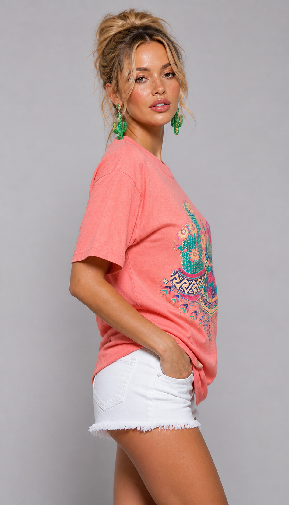 90s Cactus Graphic Tee | Succulent Print T-Shirt | Retro Vintage Top | MEDIUM