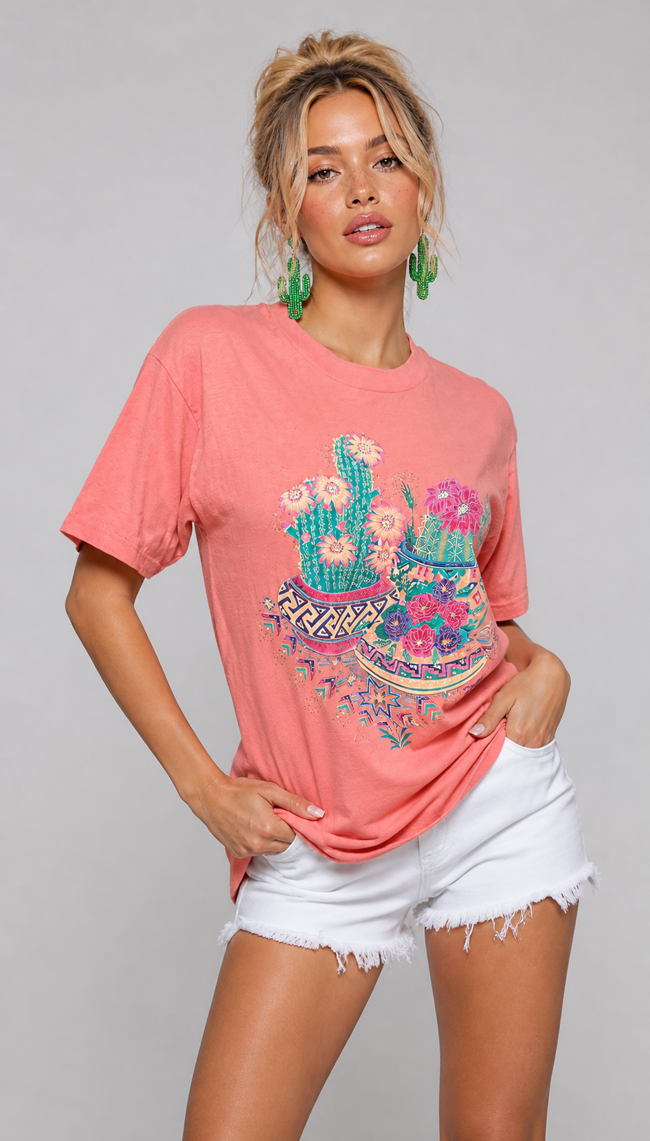 90s Cactus Graphic Tee | Succulent Print T-Shirt | Retro Vintage Top | MEDIUM