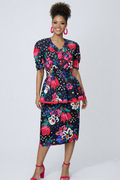 90s Vintage Floral Peplum Dress | Ruffle Waist | SMALL