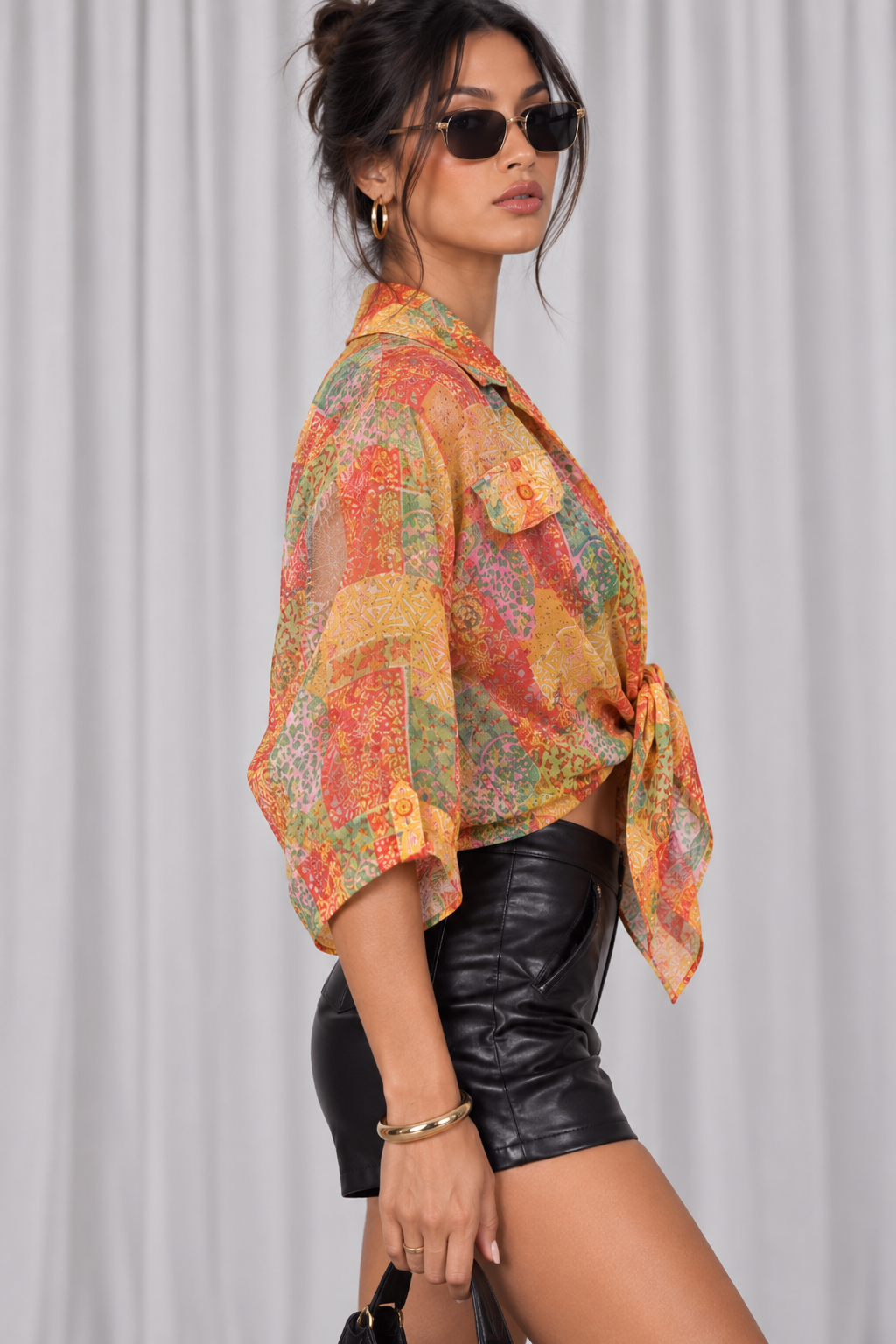 90s Multicolor Boho Print Blouse – Large/XL