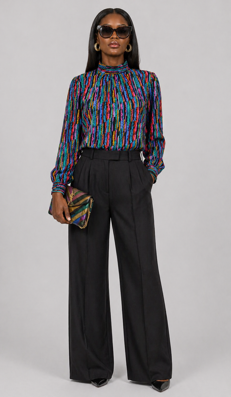 Vintage 90s Rainbow Stripe Blouse | MEDIUM
