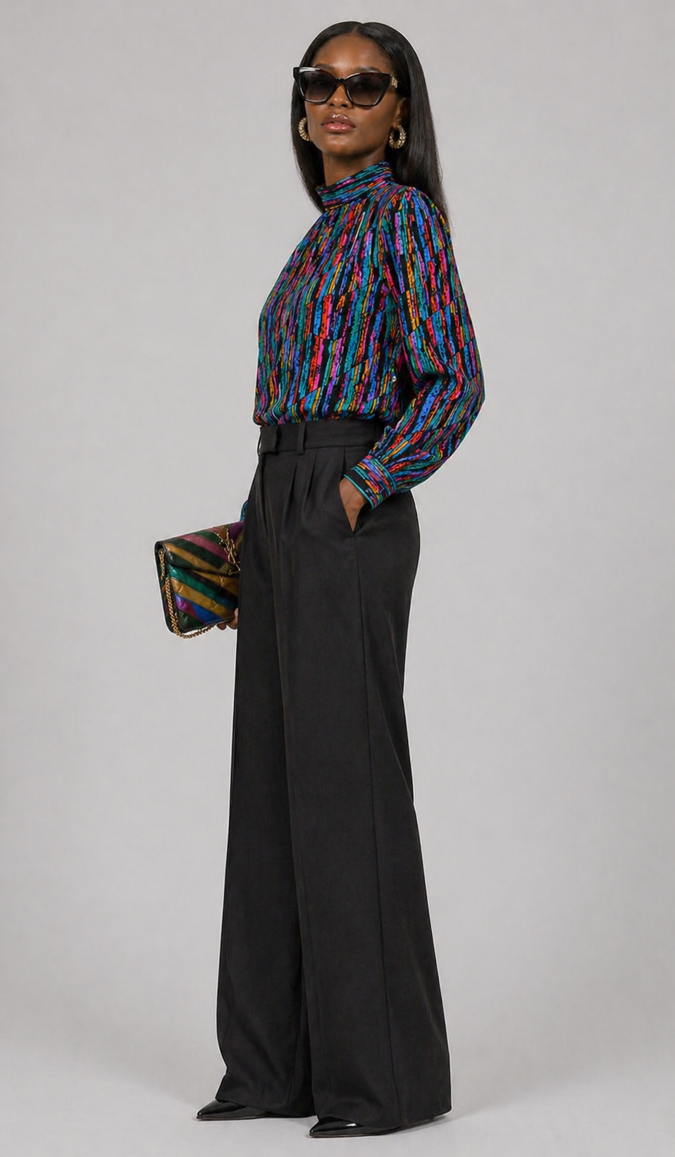 Vintage 90s Rainbow Stripe Blouse | MEDIUM