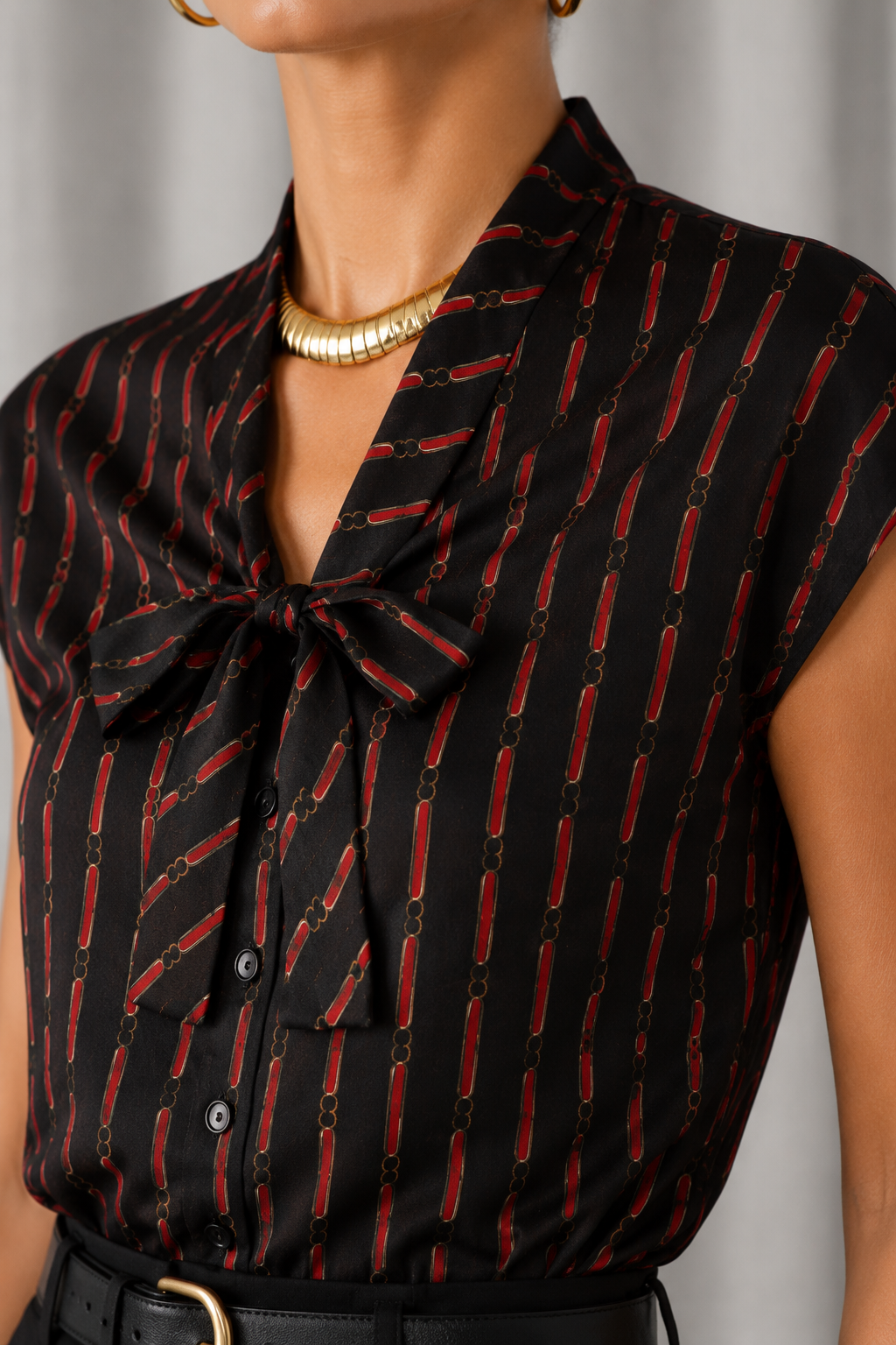 90s Chain Link Tie Neck Blouse | SMALL