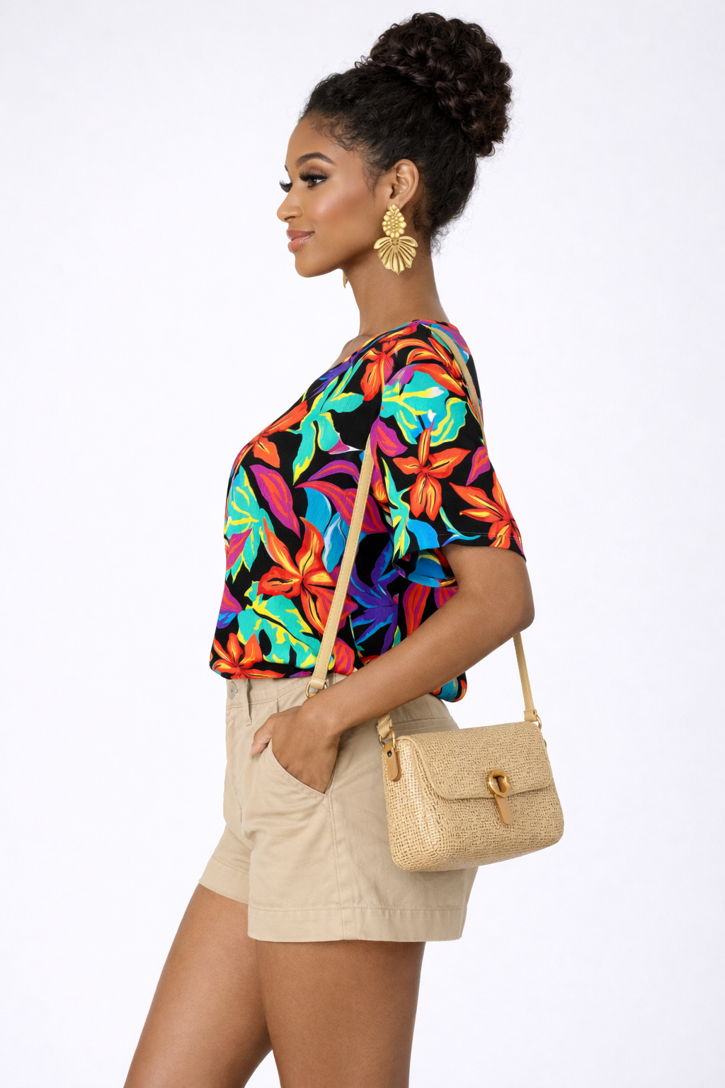 Vintage 90s Tropical Floral Top | LARGE