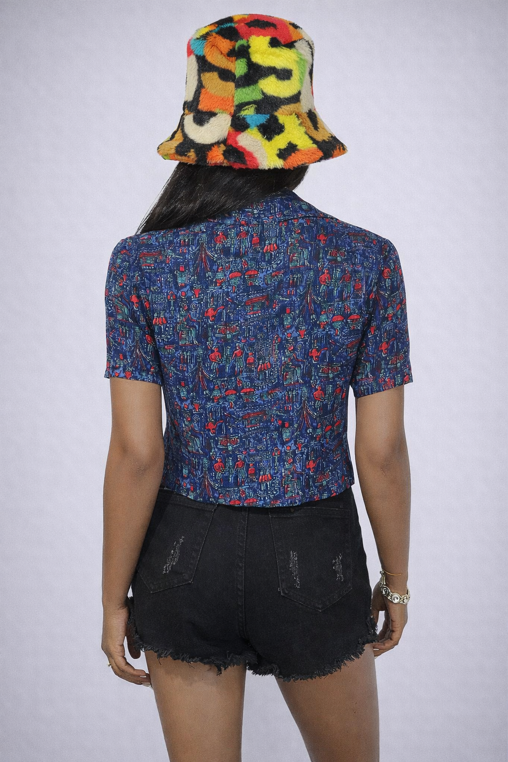 90s VINTAGE Red & Blue Crop Top - SMALL