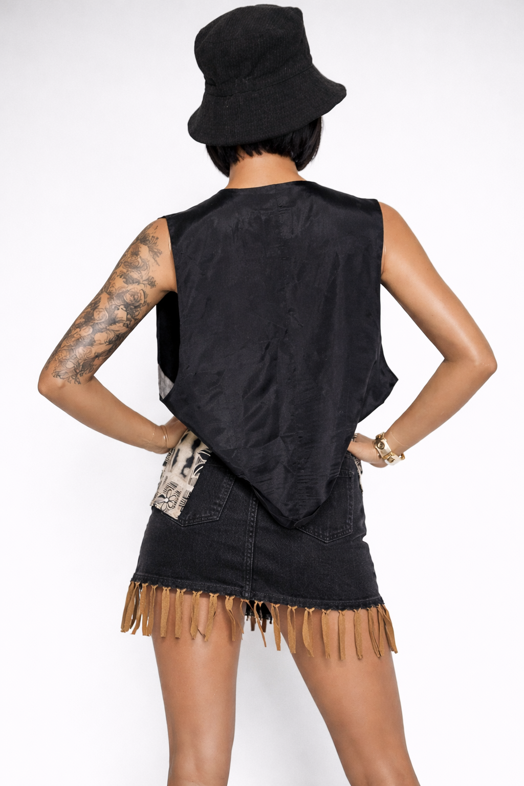 90s VINTAGE Abstract Print Beige Vest - MEDIUM