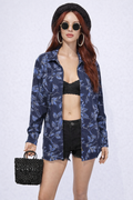 90s VINTAGE Navy Blue Floral Shirt - LARGE