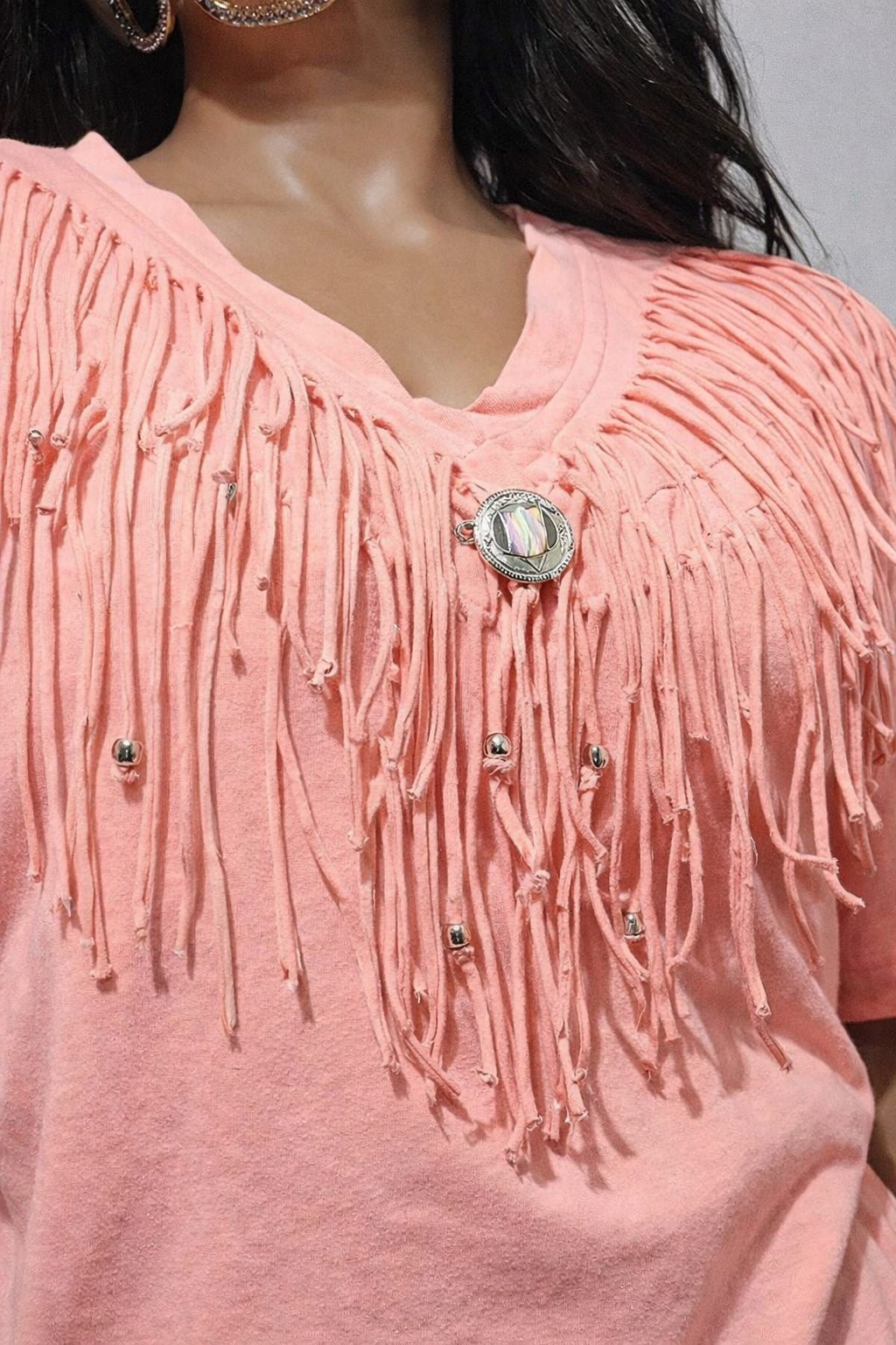 90s VINTAGE Peach Tassel Blouse, Western Blouse - M/L