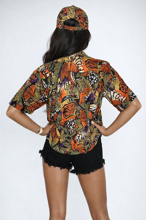 1990's VINTAGE Earth Toned Button Up Shirt - S/M