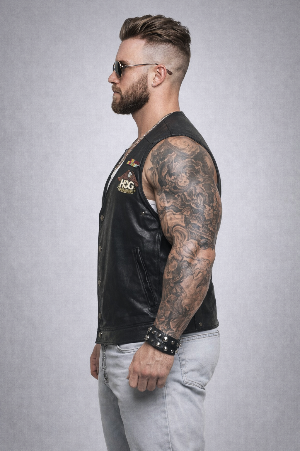Men's Harley Davidson Vest, Genuine Leather Bike Vest - XL