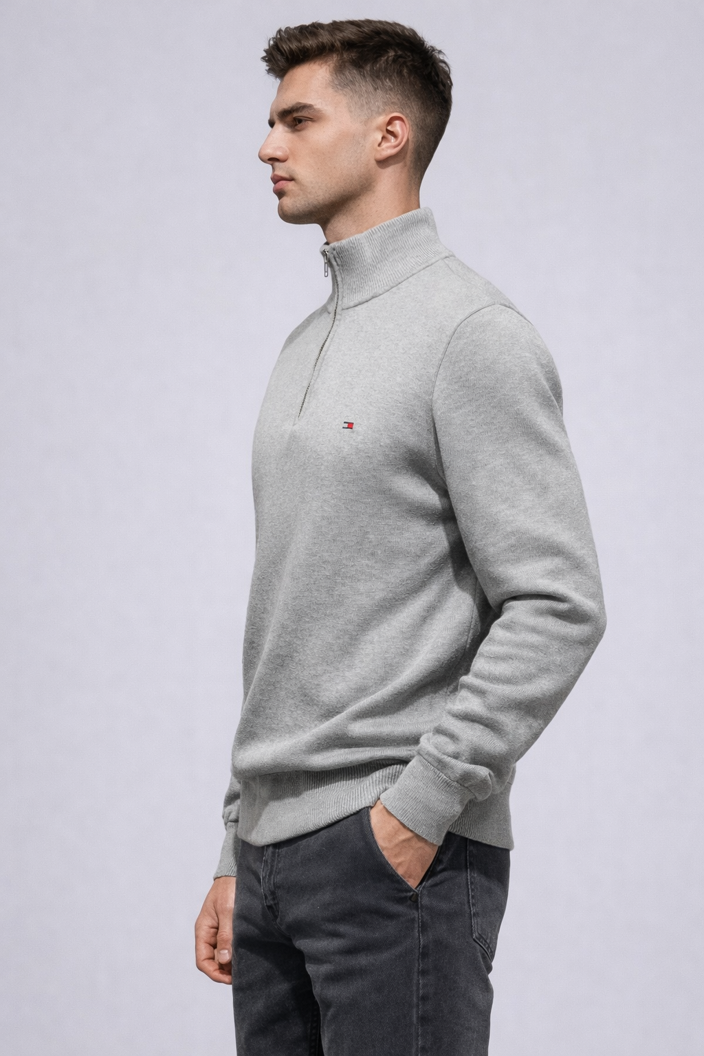 Tommy Hilfiger Classic Gray Quarter-Zip Sweater | MEDIUM