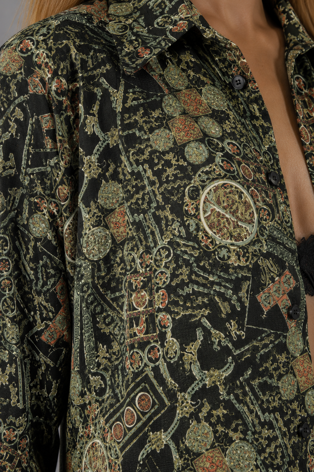 Vintage 90s Earth Tone Rustic Print Blouse - Small