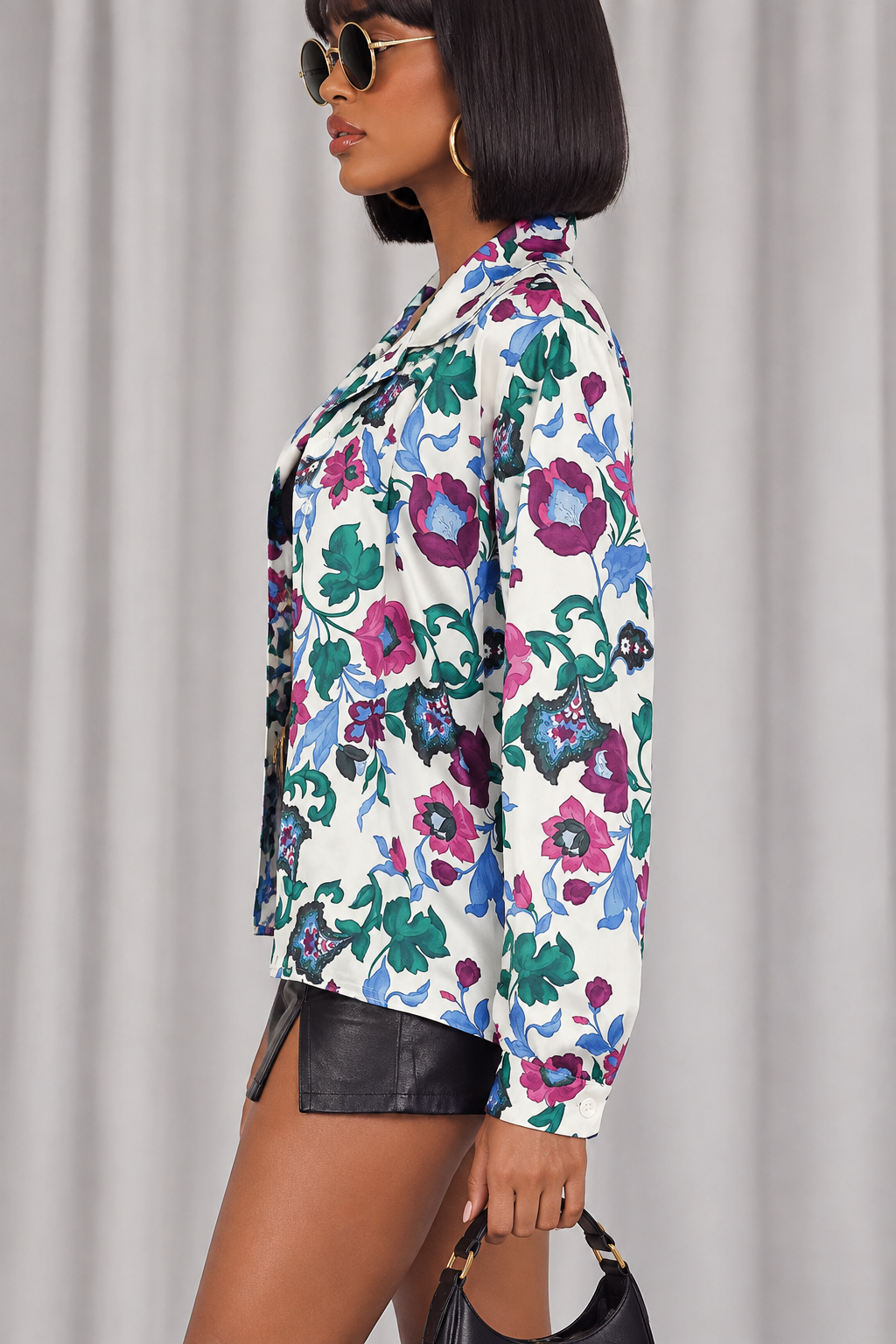 90s Green Floral Print Blouse – LARGE/XL