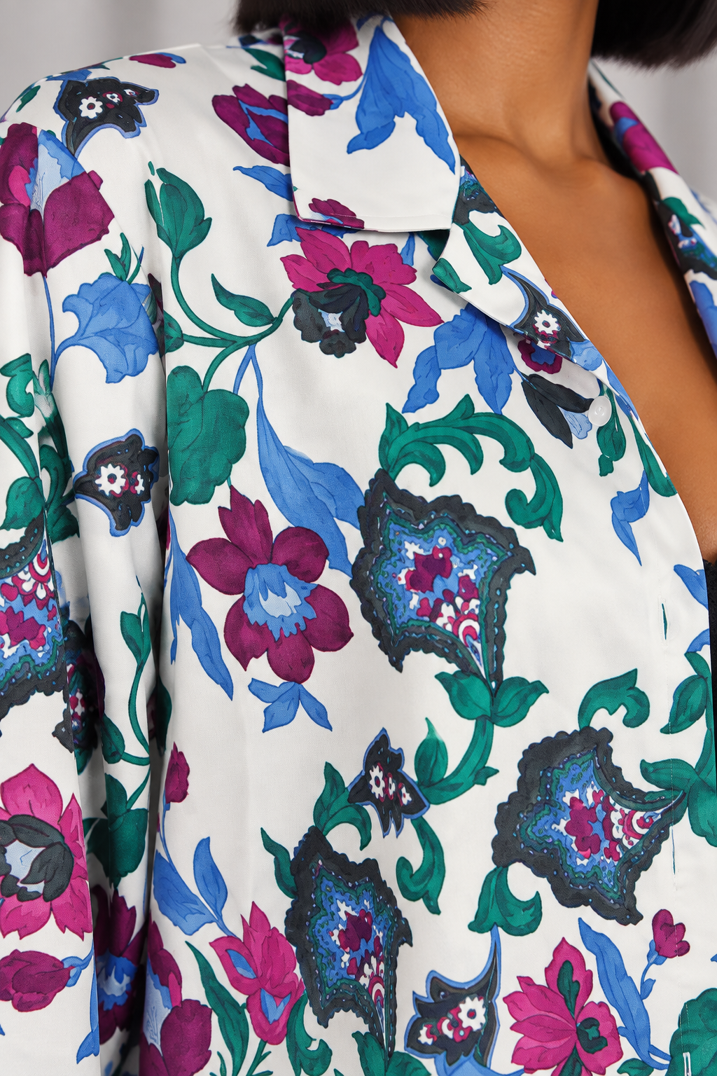 90s Green Floral Print Blouse – LARGE/XL