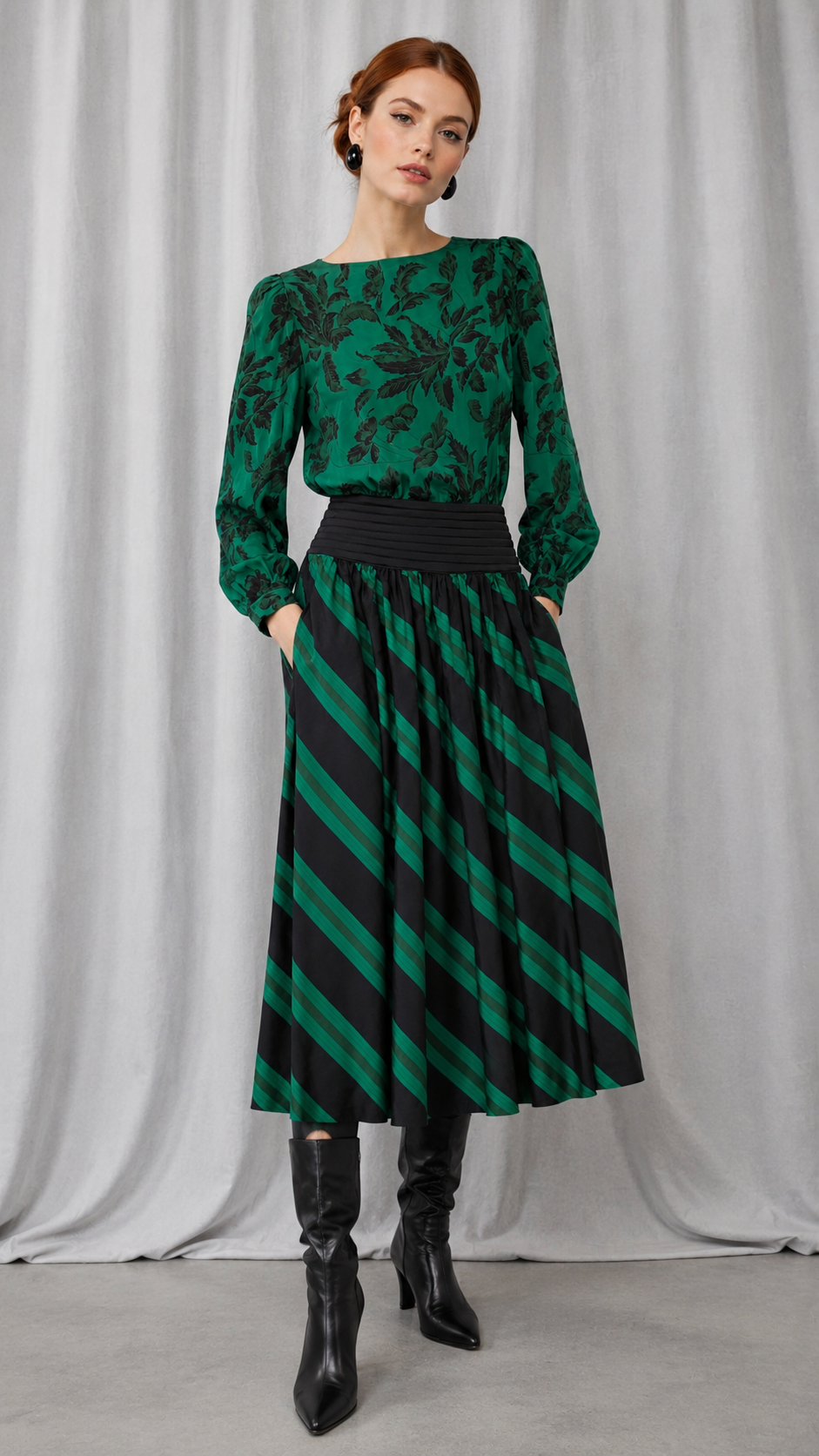 Vintage Emerald Green Silk Dress | Fits S-M