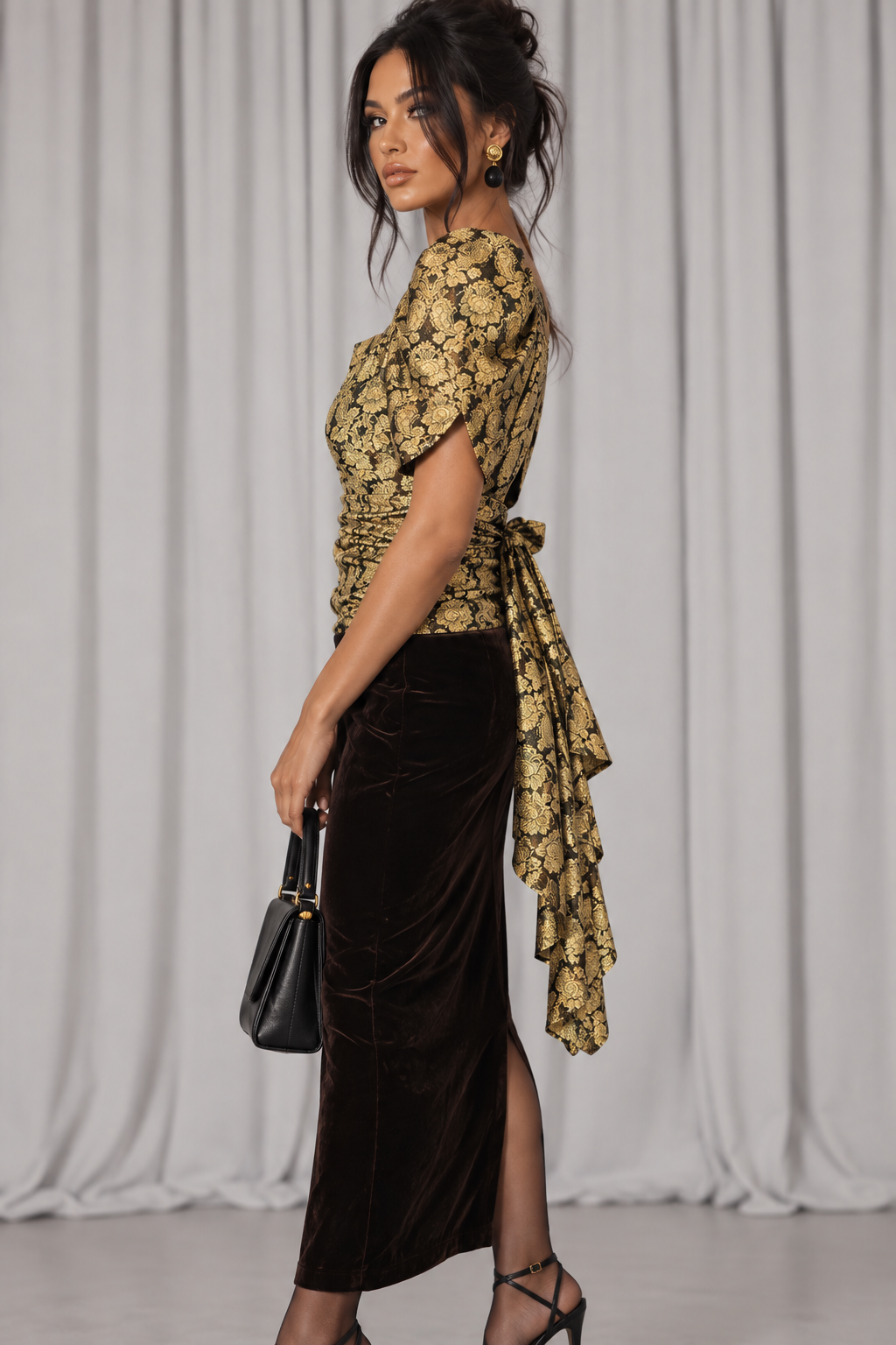 90s Gold Brocade & Velvet Evening Gown – MEDIUM