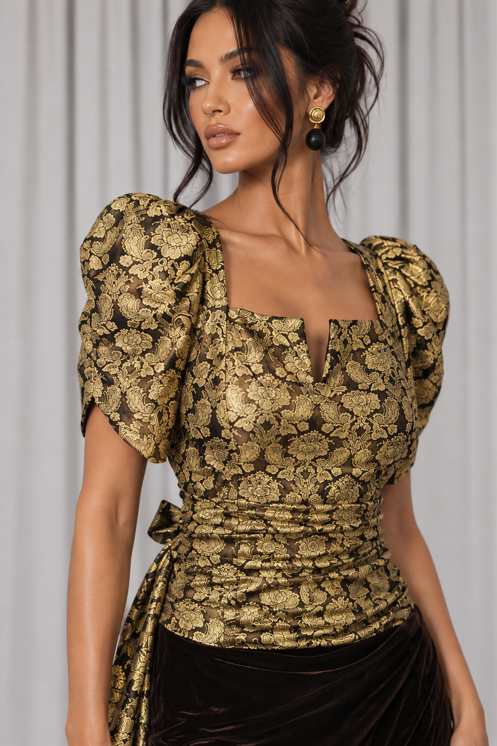 90s Gold Brocade & Velvet Evening Gown – MEDIUM